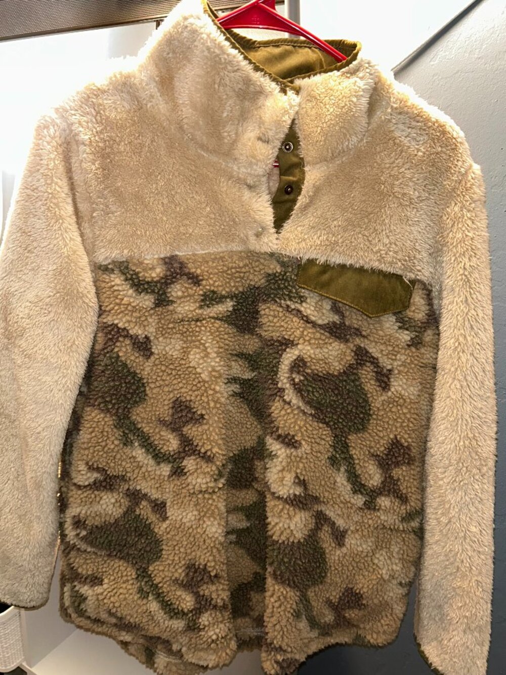 entro Beige and Olive Camouflage Teddy Jacket
